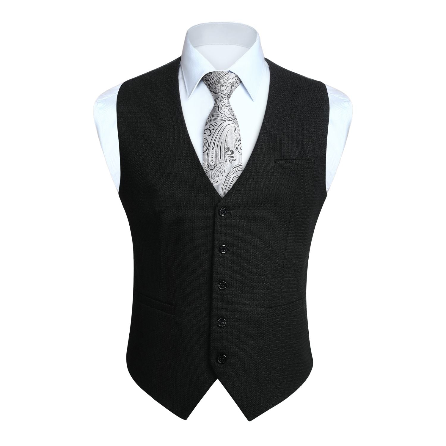 Hisdern Men's Black Plaid Wedding Vest For Skinny Guys L Hisdern Men's Black Plaid Wedding Vest For Skinny Guys L