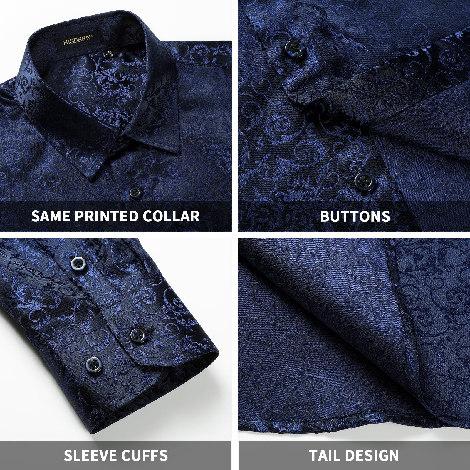 Floral Satin Dress Shirt - 04-NAVY BLUE