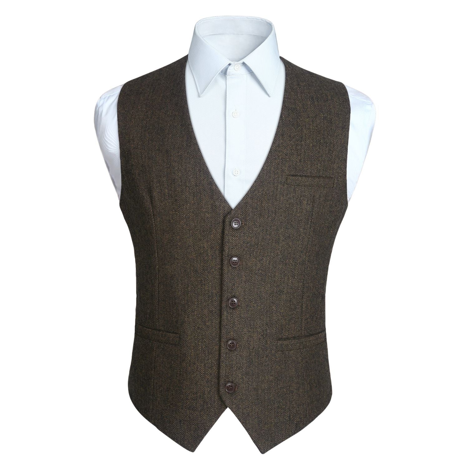 Hisdern Men's Khaki Satin Suit Vest Formal Wear