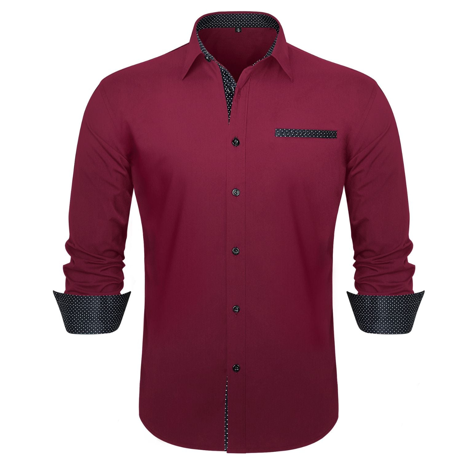 Hisdern Men's Red Black Dress Shirt with Contrast Collar for Casual
