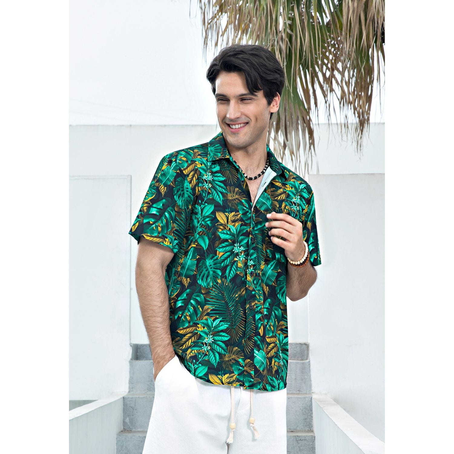 Hawaiian Tropical Shirts with Pocket - Y1- GREEN 2
