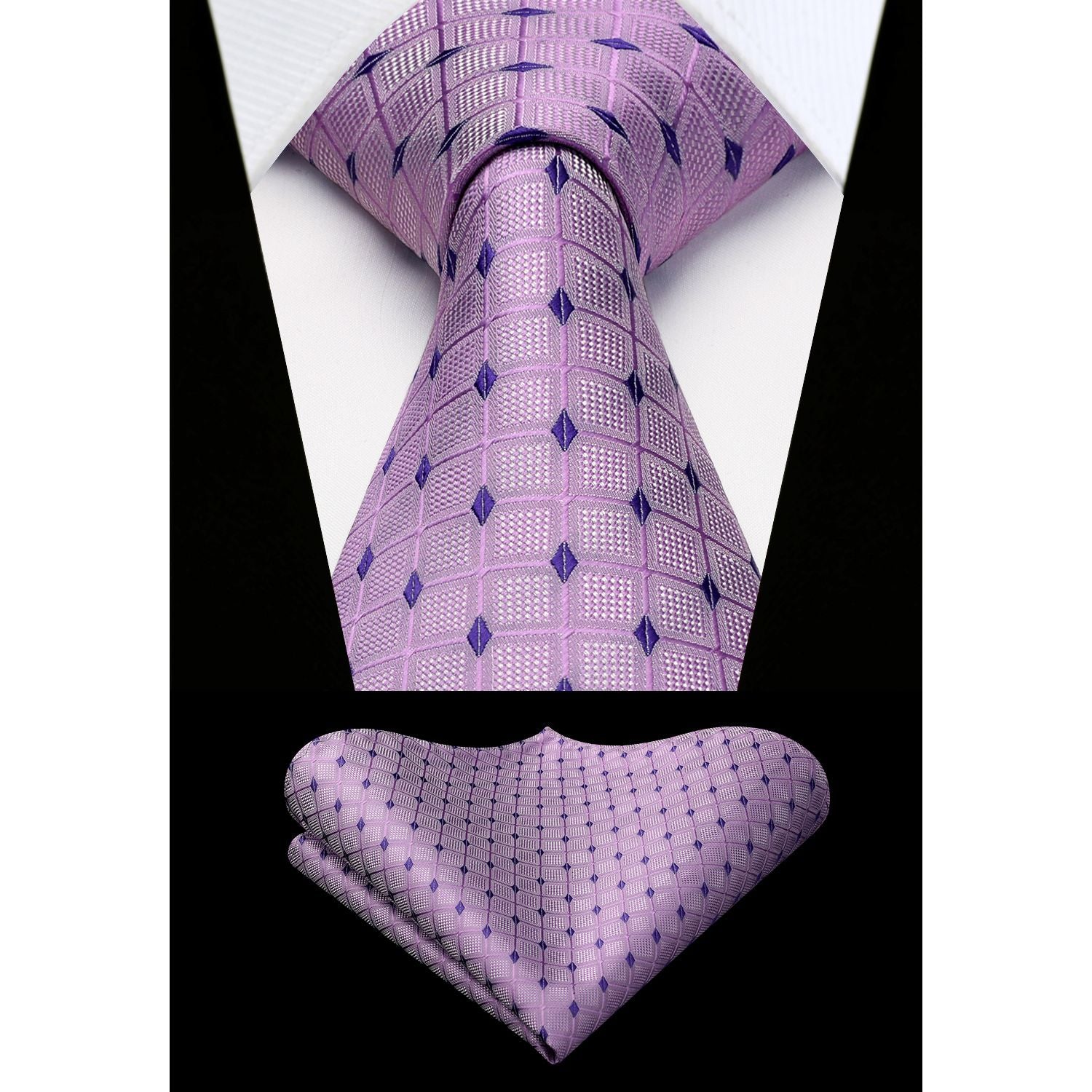 Plaid Tie Handkerchief Set - PURPLE