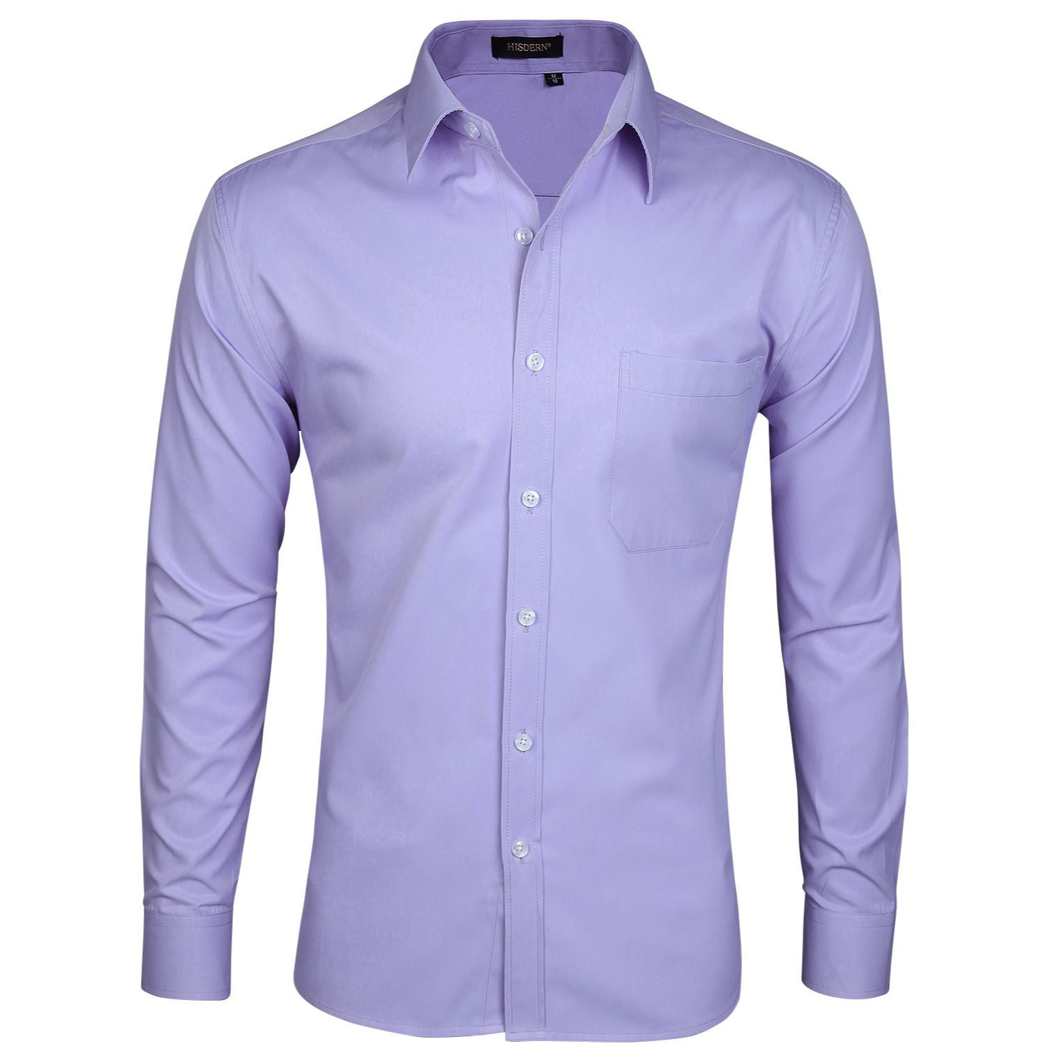 Hisdern Men's Light Purple Collar Shirt Formal Wear Regular Fit with Pocket L