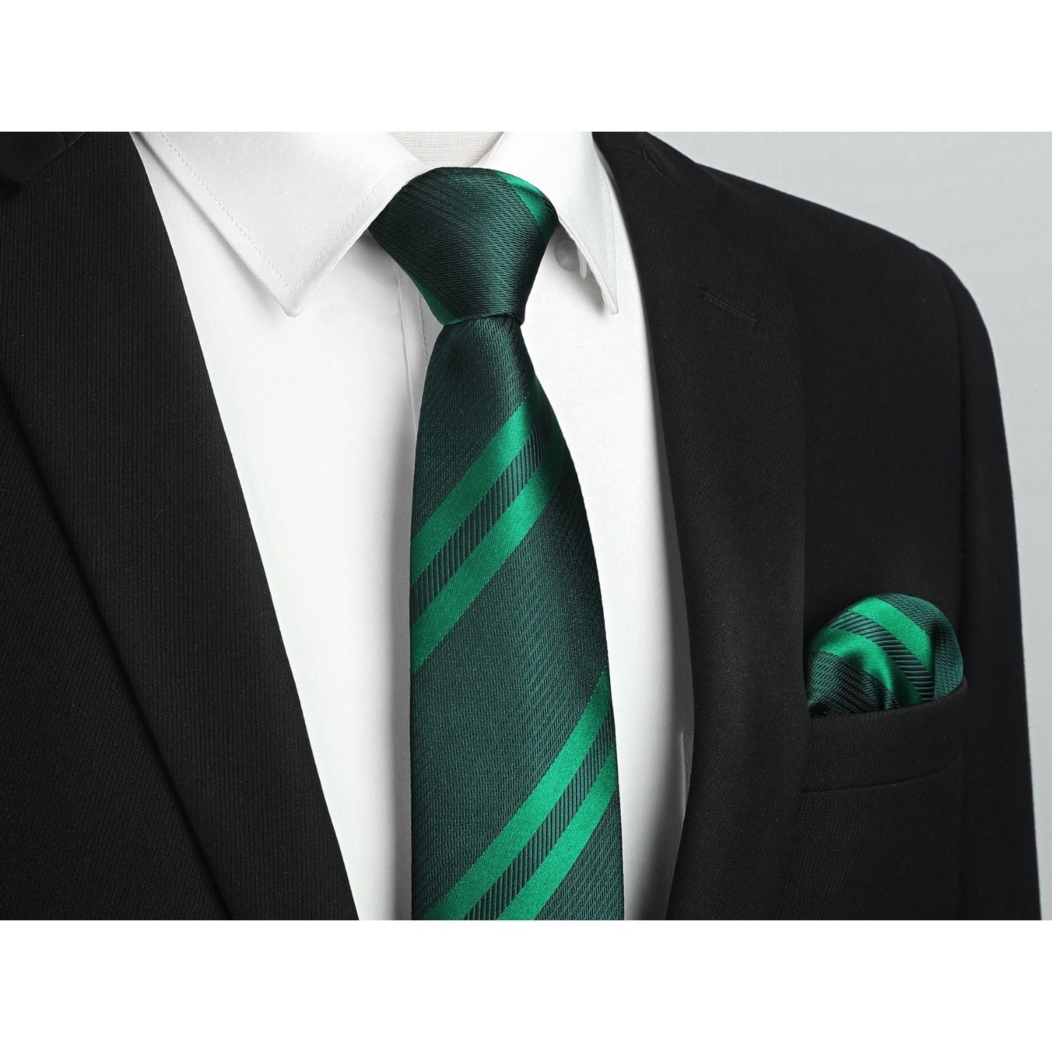 Stripe Tie Handkerchief Set - GREEN/BLACK
