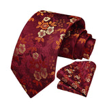 Floral Tie Handkerchief Set - BURGUNDY