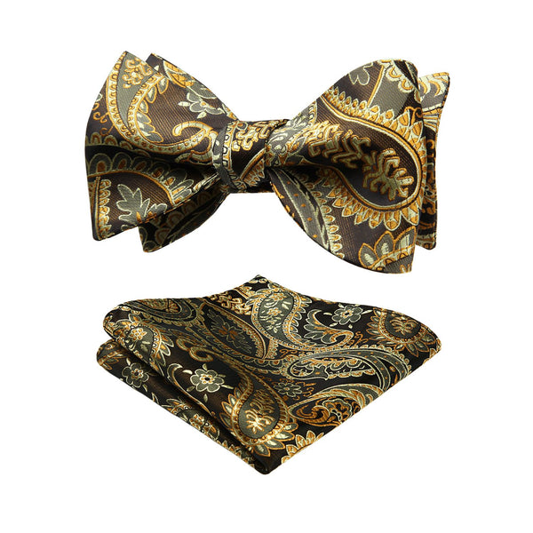 Paisley Formal Bow Tie & Pocket Square - 05-GOLD