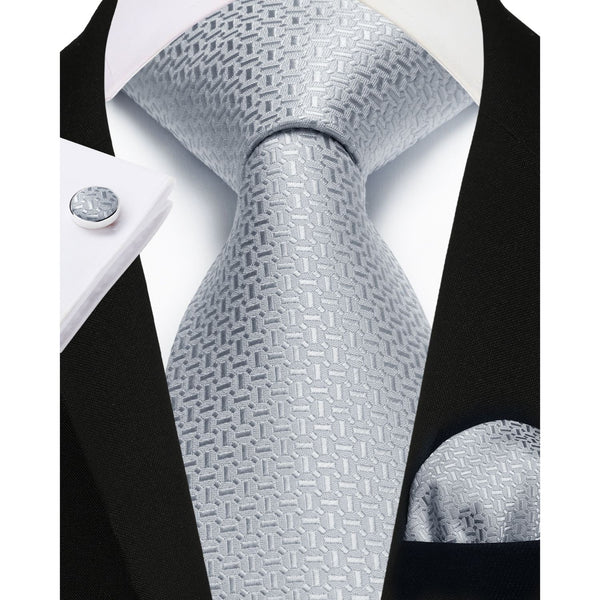 Stripe Tie Handkerchief Cufflinks - A03-SILVER 