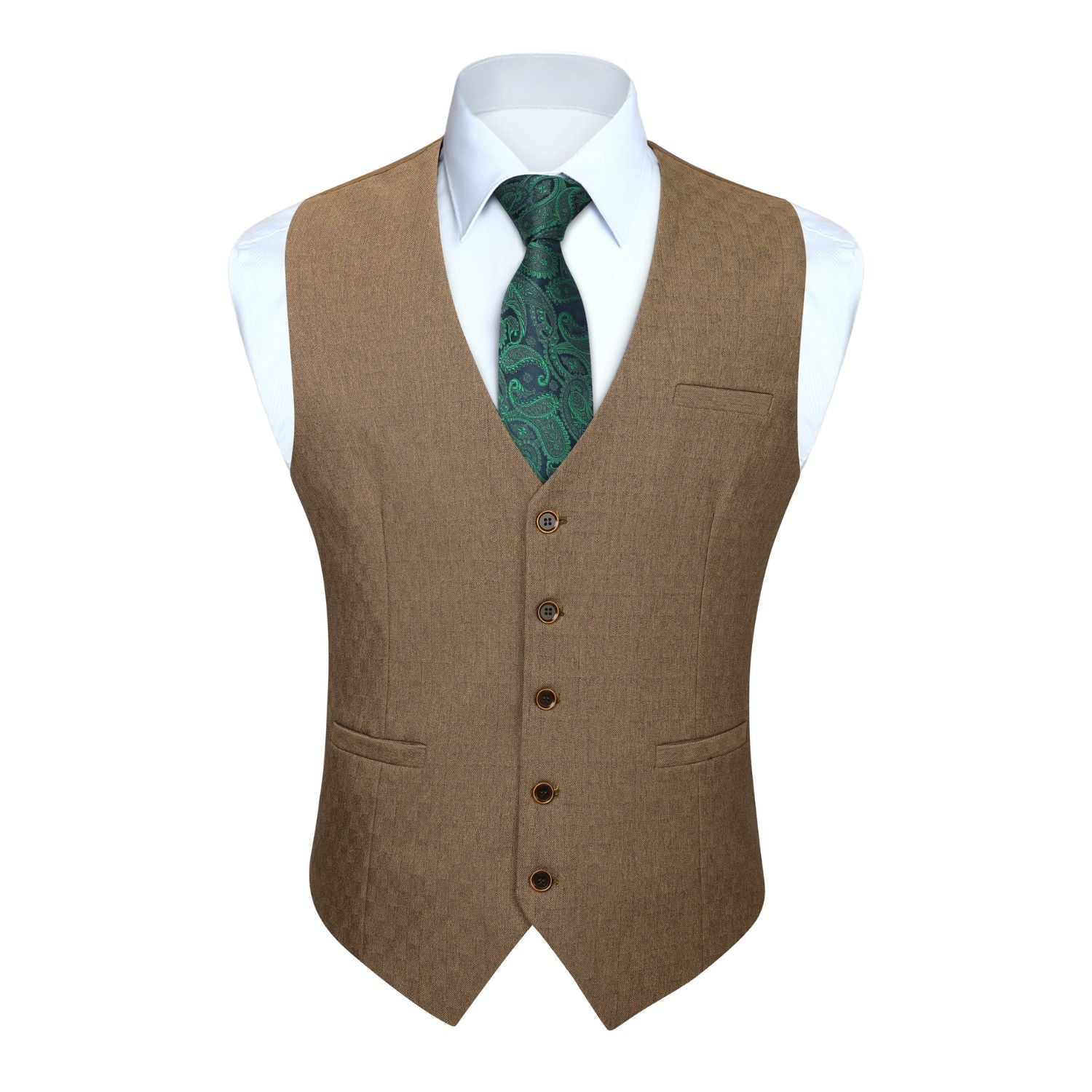 Hisdern Men's Khaki Solid Wedding Vest For Skinny Guys