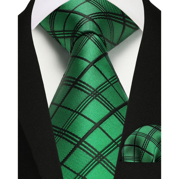 Plaid Tie Handkerchief Set - GREEN 