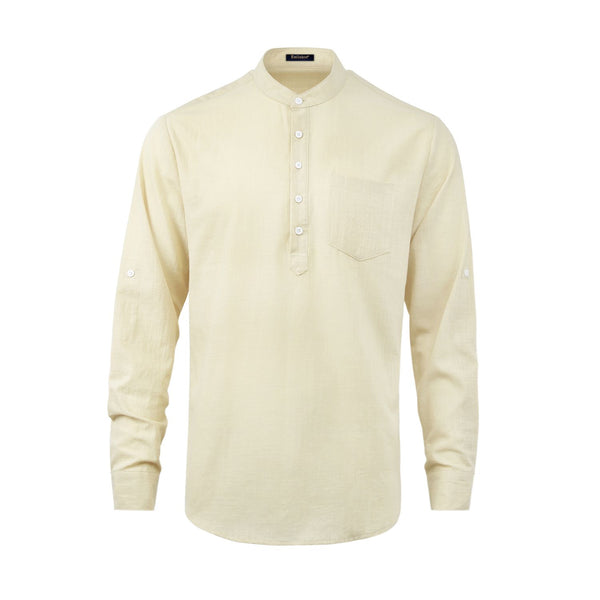 Casual Henley Shirt with Pocket - BEIGE-1 