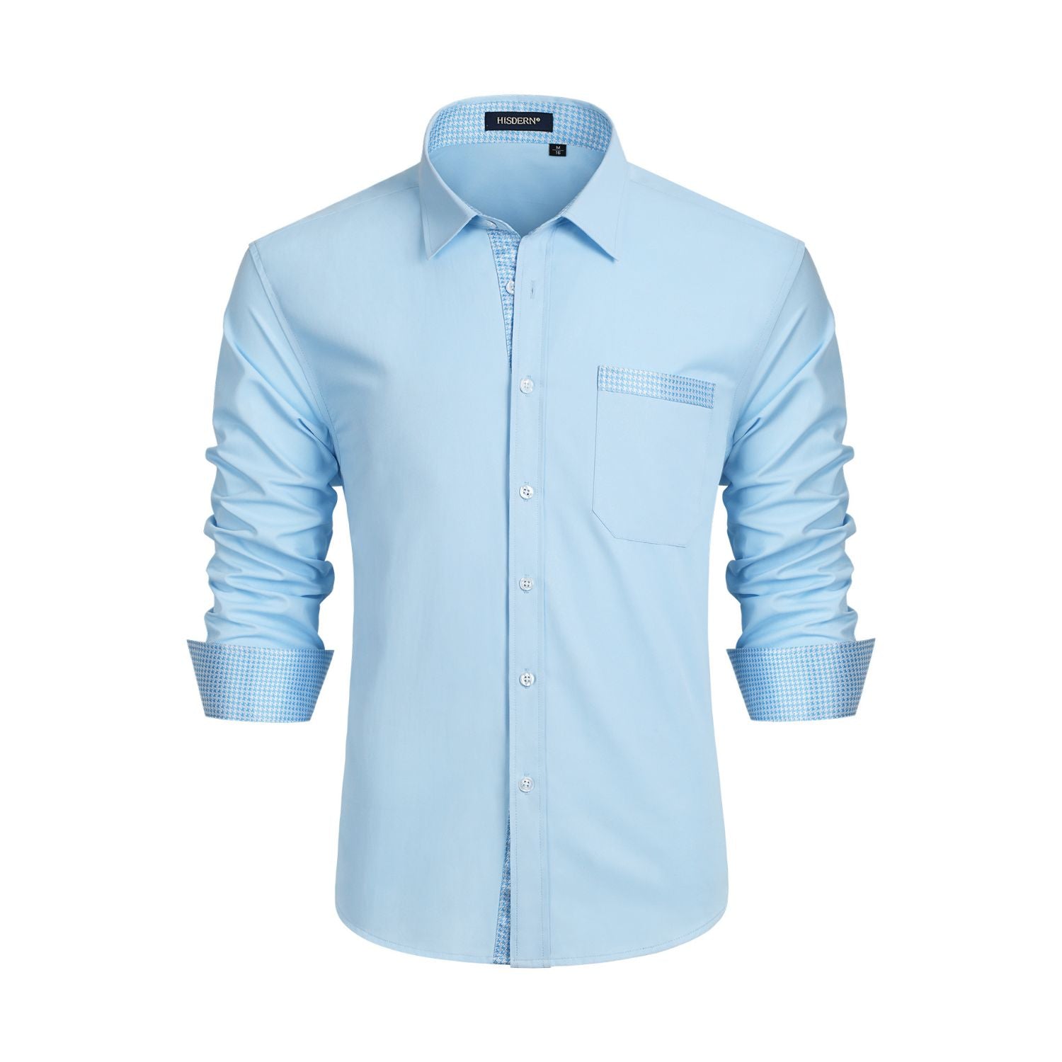 Hisdern Men's Light Blue Dress Shirt with Contrast Collar for Casual XL