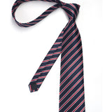 Stripe Tie Handkerchief Cufflinks - B03-NAVY BLUE/RED 