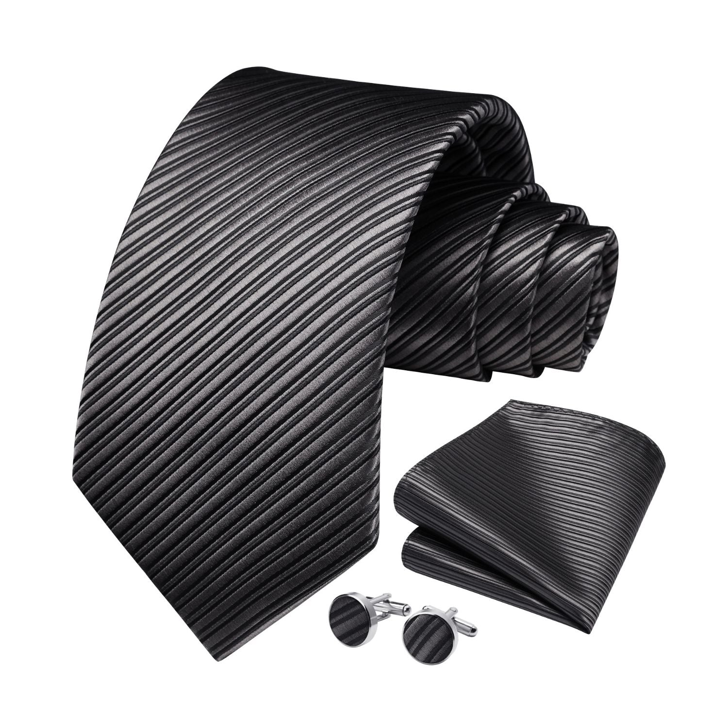 Stripe Tie Handkerchief Cufflinks - 03-BLACK1