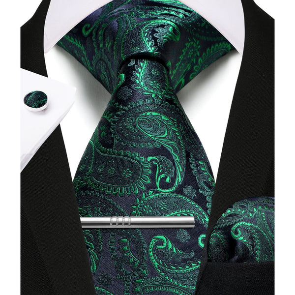 Paisley Tie Handkerchief Cufflinks - G-GREEN 