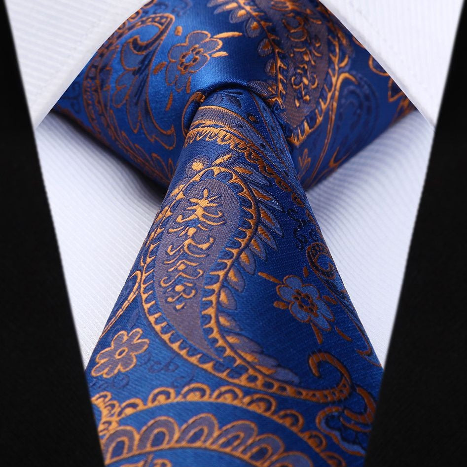 Paisley Tie Handkerchief Set - C2-BLUE ORANGE