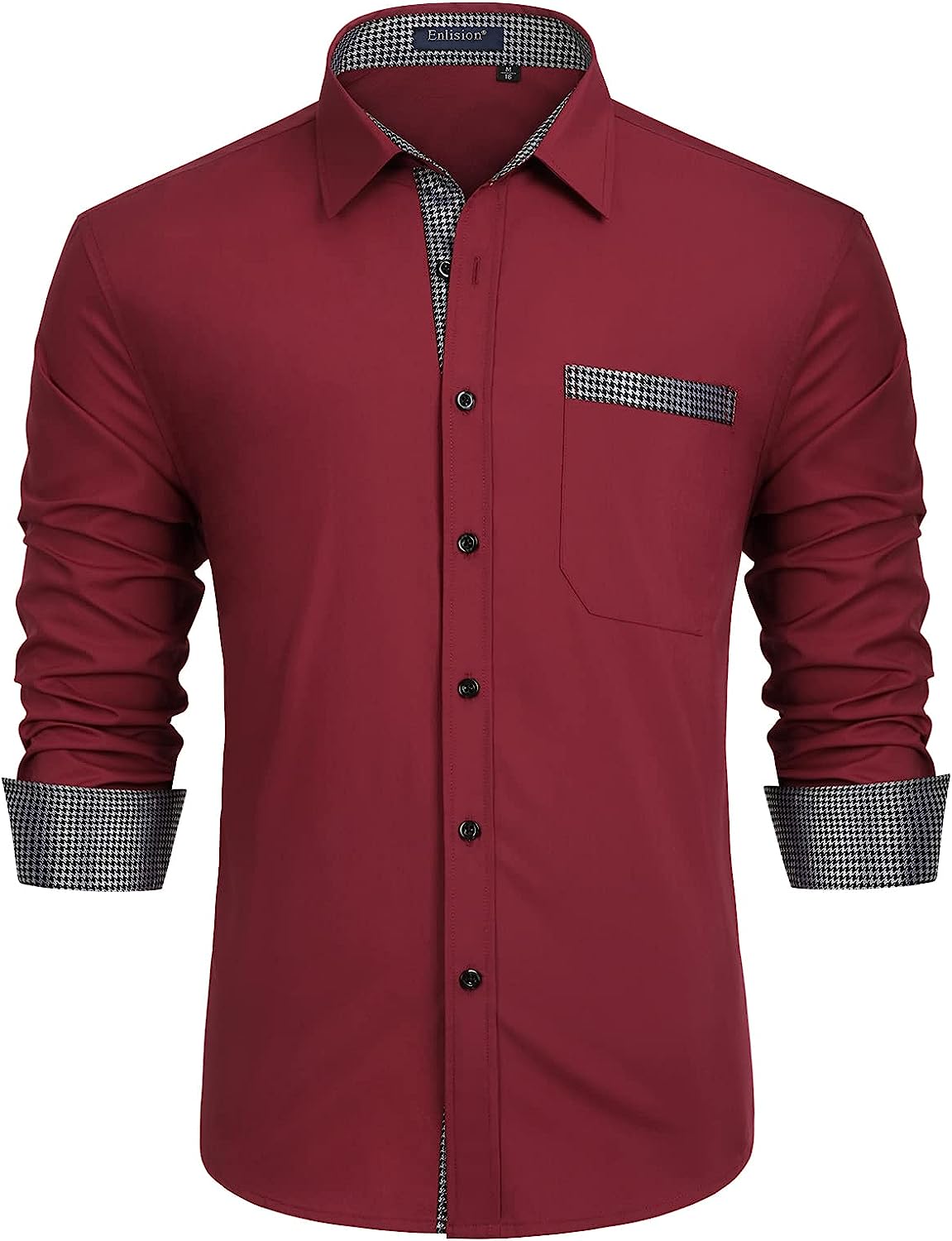 Hisdern Men's Wine Red Dress Shirt with Contrast Collar for Casual 2XL Hisdern Men's Wine Red Dress Shirt with Contrast Collar for Casual 2XL