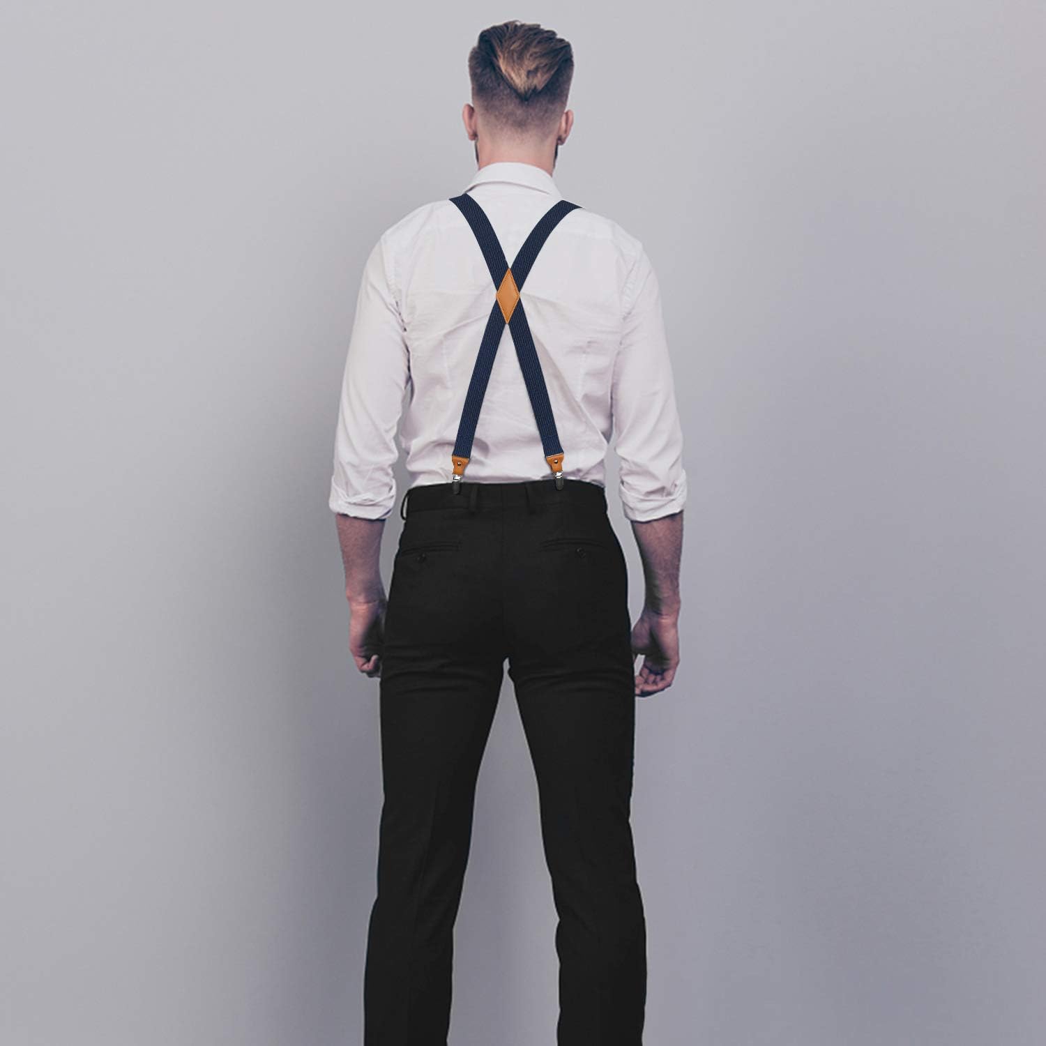 2PCS 1.4" Adjustable Suspender with 4 Clips - C-BLACK/NAVY BLUE