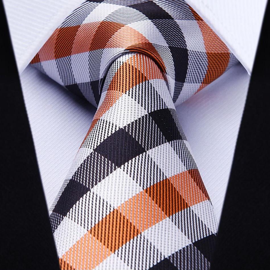 Plaid Tie Handkerchief Set - B-ORANGE/BLACK/WHITE
