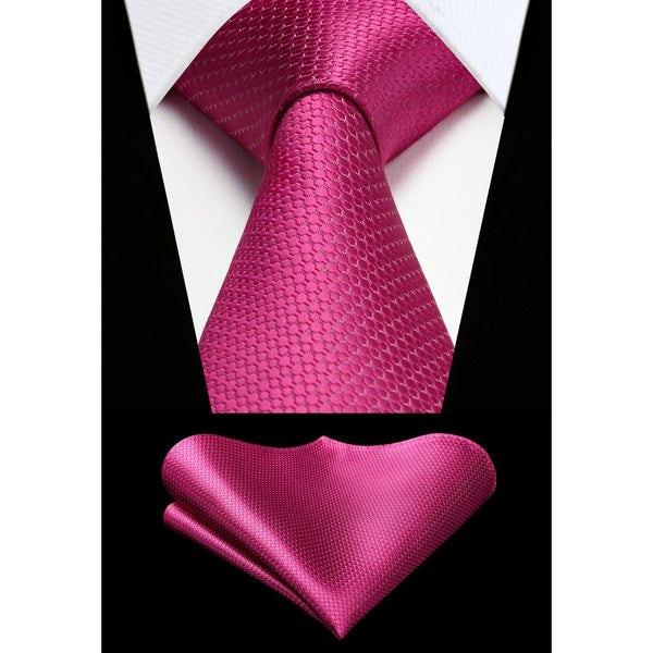 Plaid Tie Handkerchief Set - B1-HOT PINK 