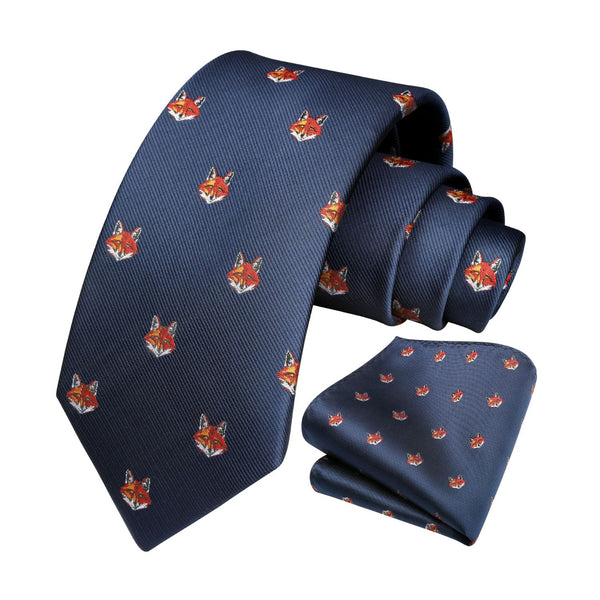 Fox Tie Handkerchief Set - NAVY BLUE 