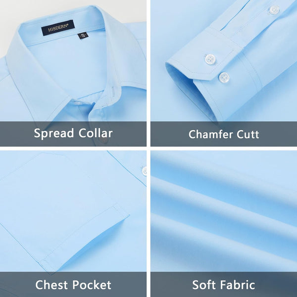 Men's Shirt with Tie Handkerchief Set - 04-SKY BLUE