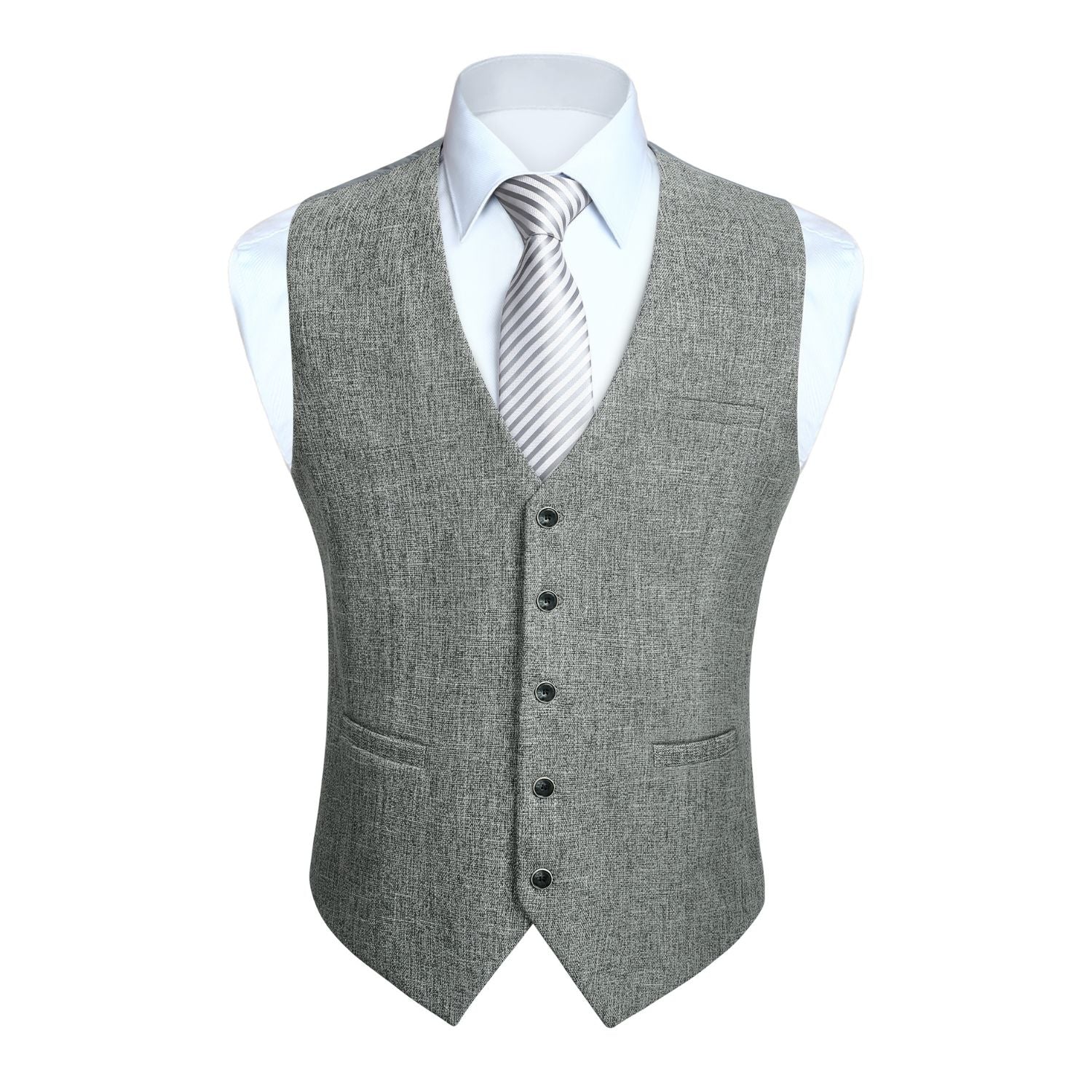 Hisdern Men's Light Grey Satin Suit Vest Formal Wear XL