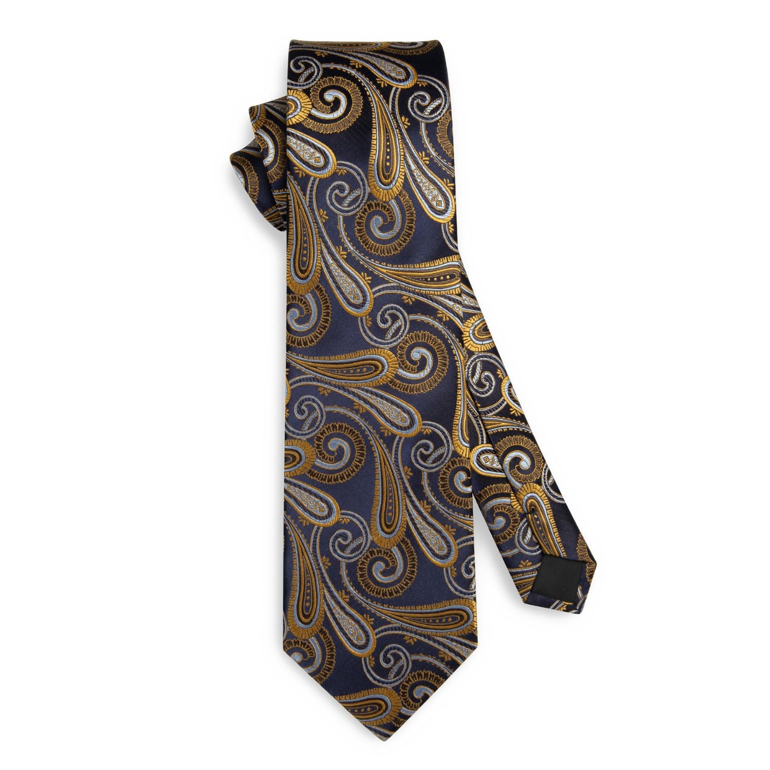 Paisley Tie Handkerchief Set - A - NAVY BLUE/GOLD