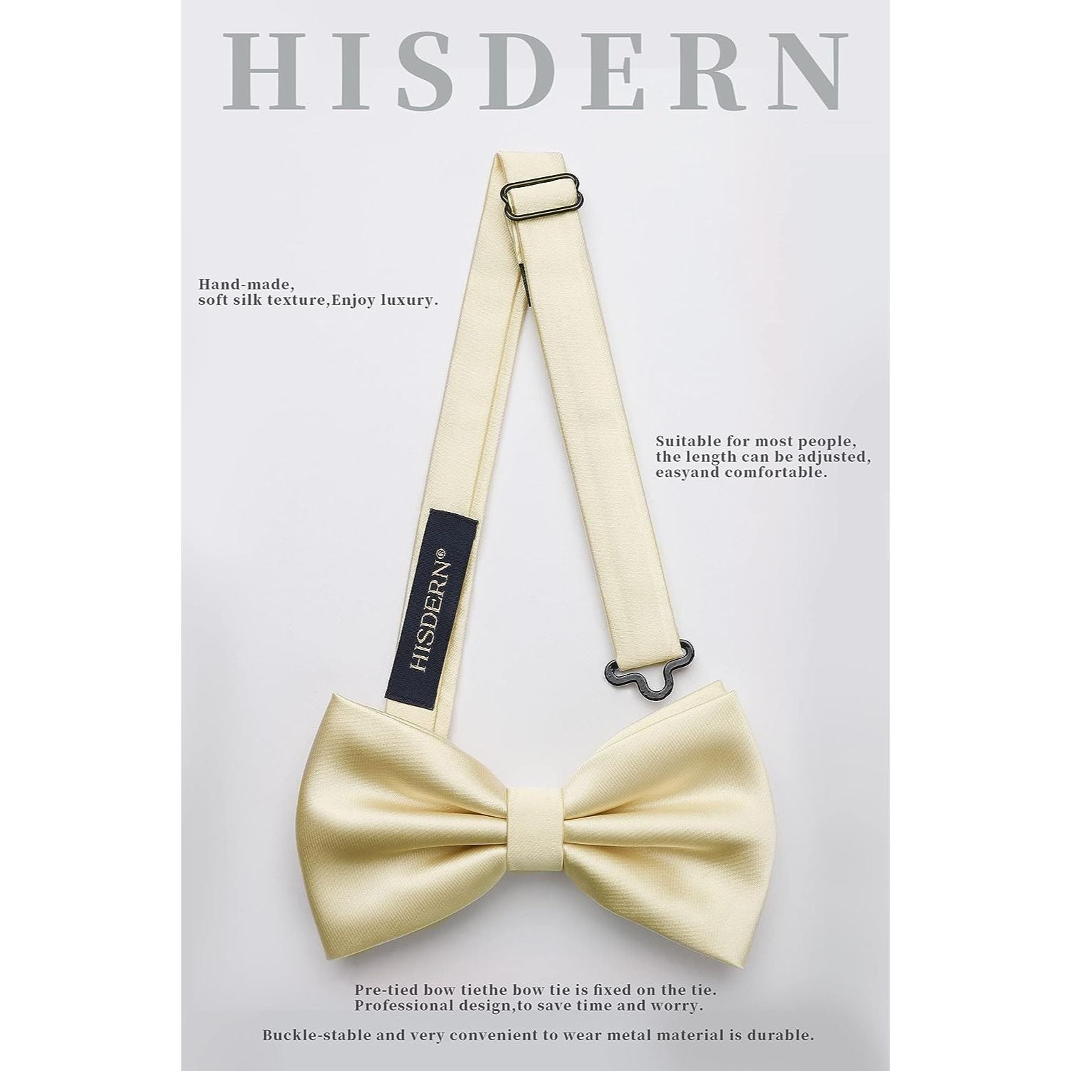 Solid Pre-Tied Bow Tie & Pocket Square -  A-CHAMPAGNE 2
