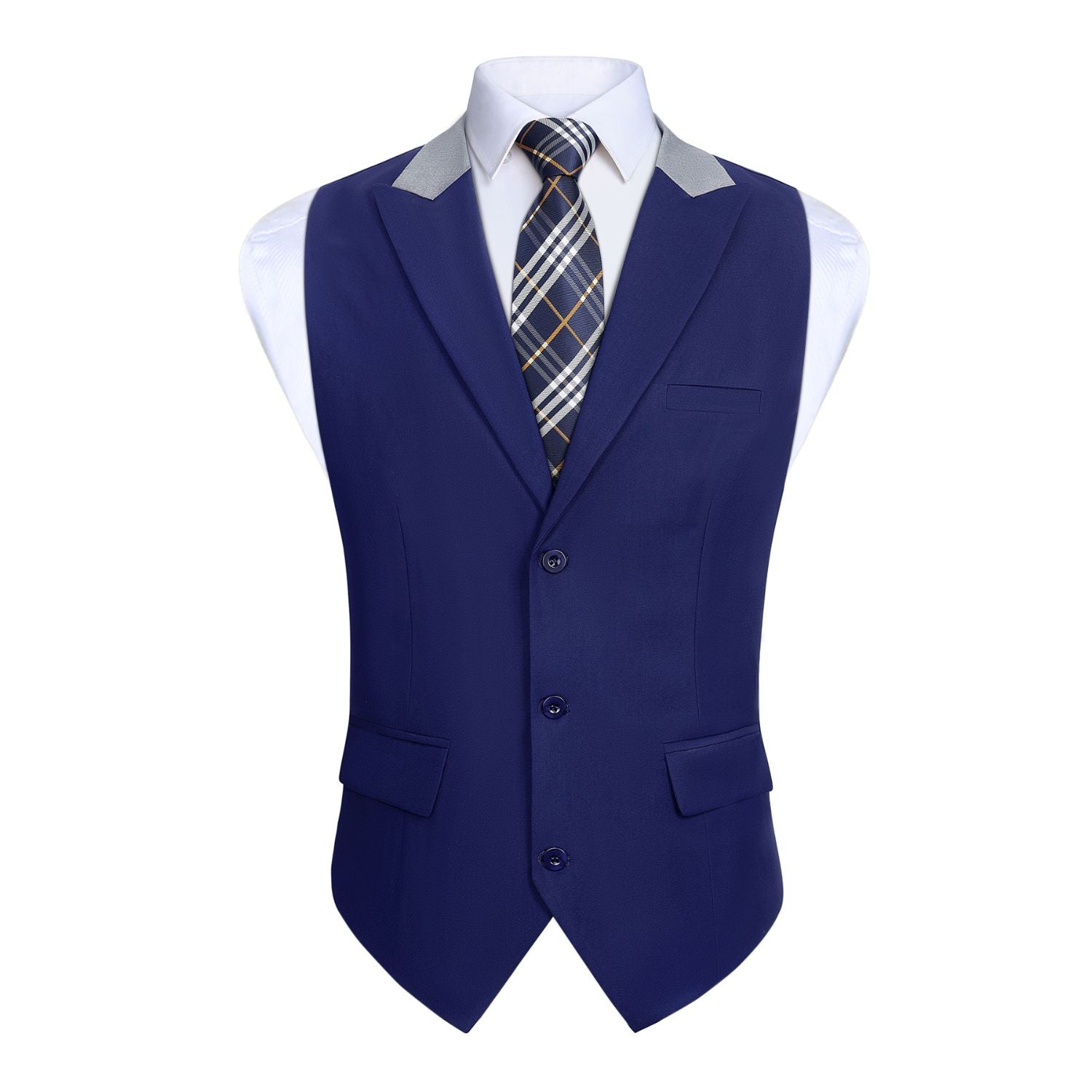 Hisdern Men's Navy Blue Satin Suit Vest with Lapel Formal Wear