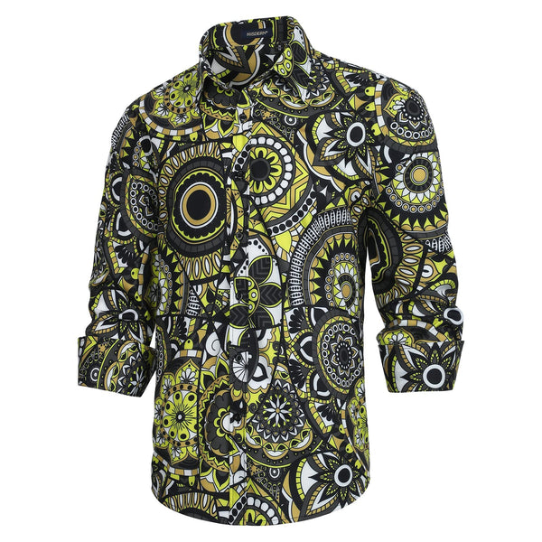 Men's Long Sleeve Shirt With Printing - WHITE/YELLOW