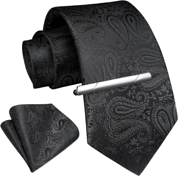 Paisley Tie Handkerchief Clip - BLACK