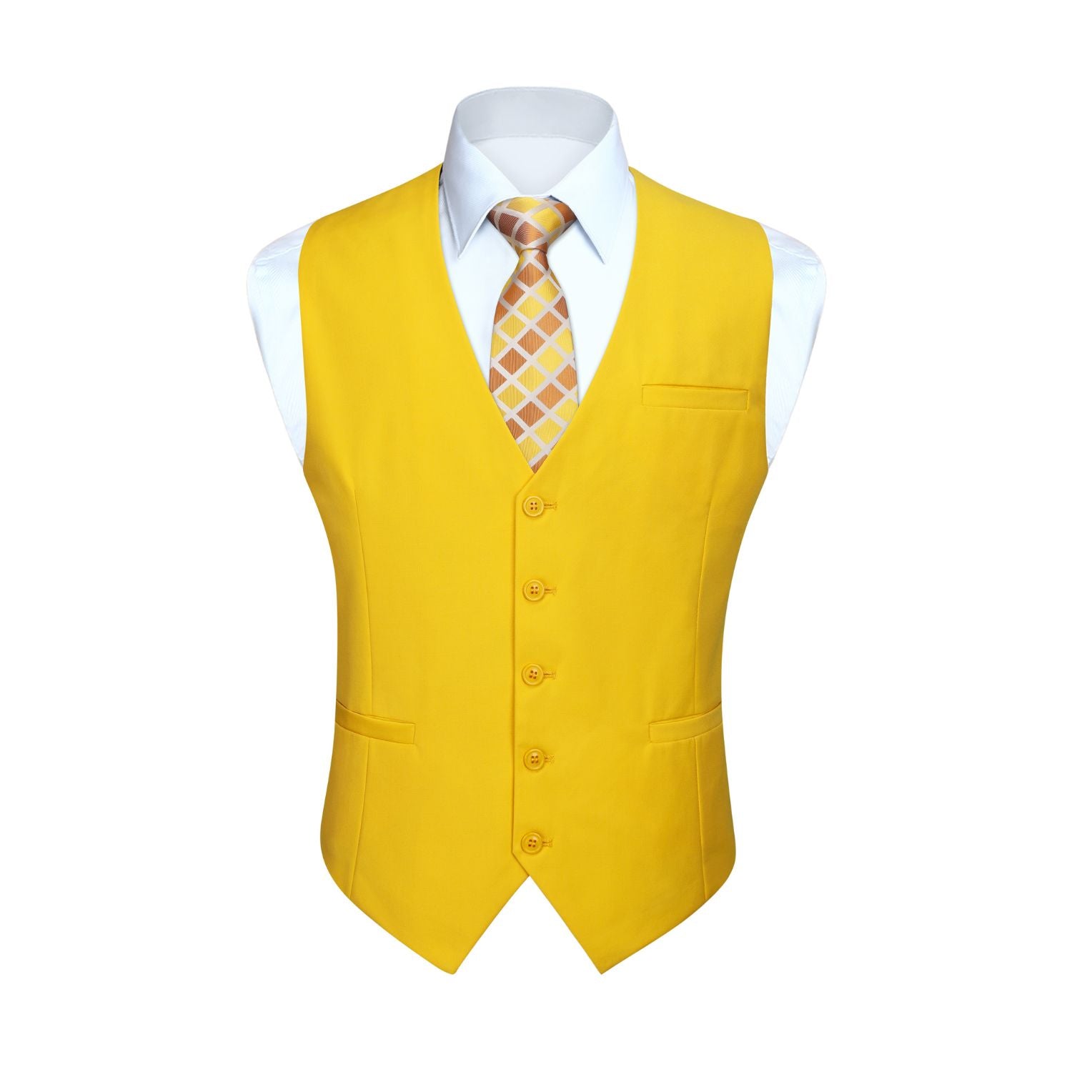 Hisdern Men's Yellow Satin Suit Vest Formal Wear S