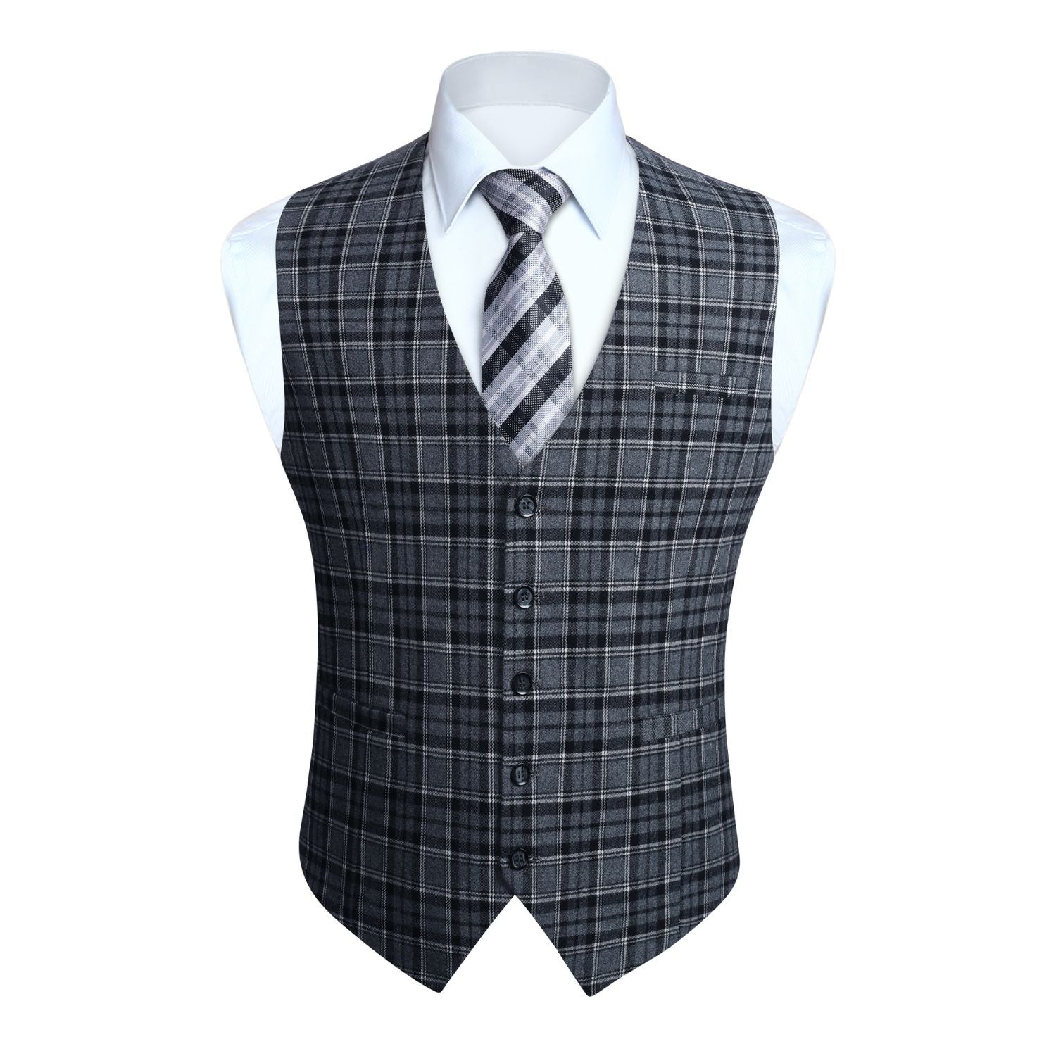 Hisdern Men's Grey Plaid Wedding Vest For Skinny Guys XL Hisdern Men's Grey Plaid Wedding Vest For Skinny Guys XL
