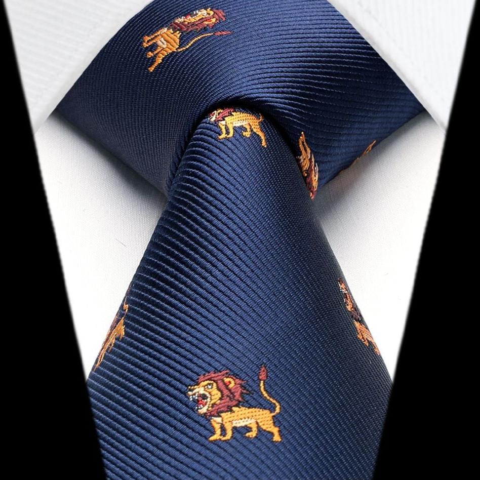 Hisdern Navy Blue Lion Print Men's Suit Tie Set - Main Image