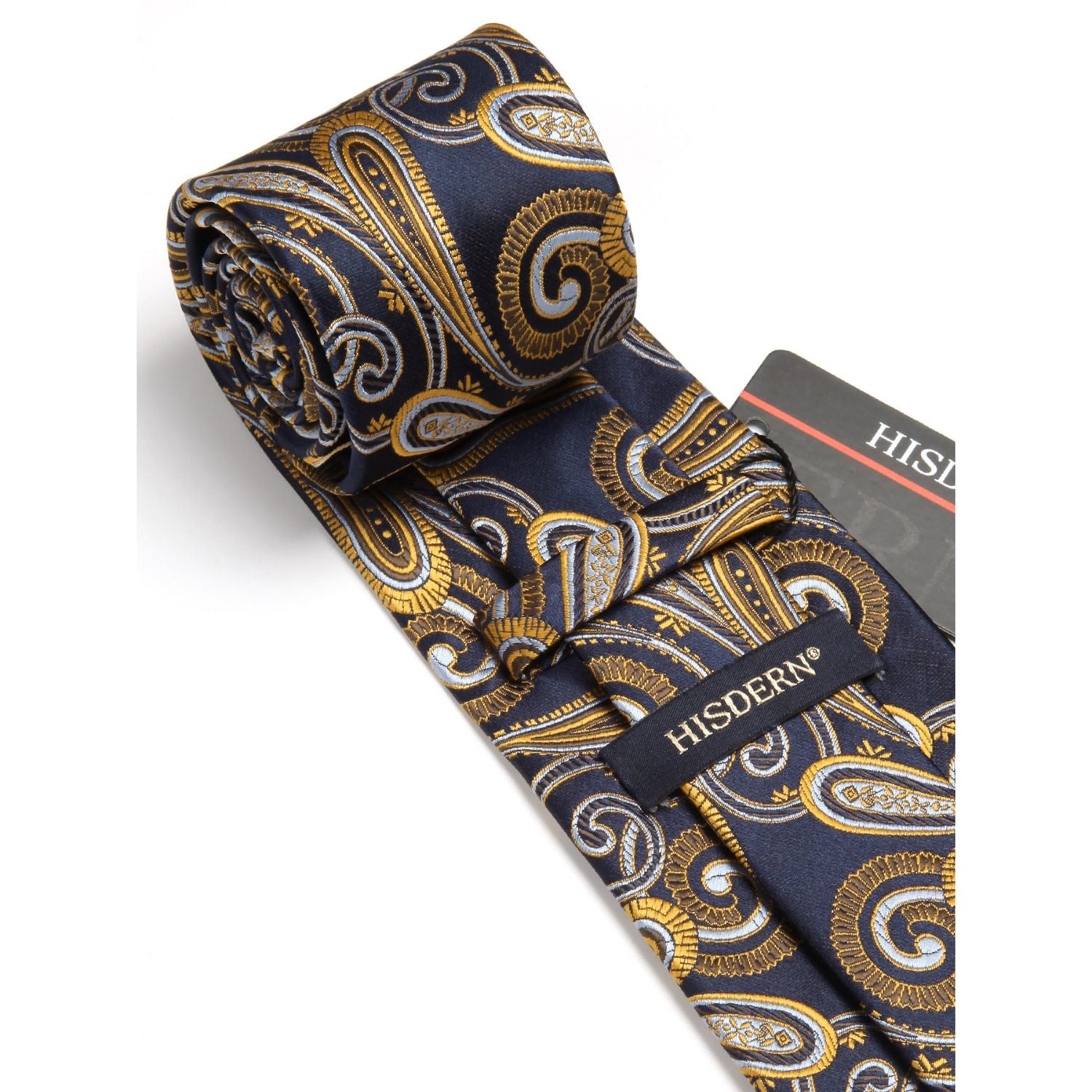 Paisley Tie Handkerchief Set - A - NAVY BLUE/GOLD