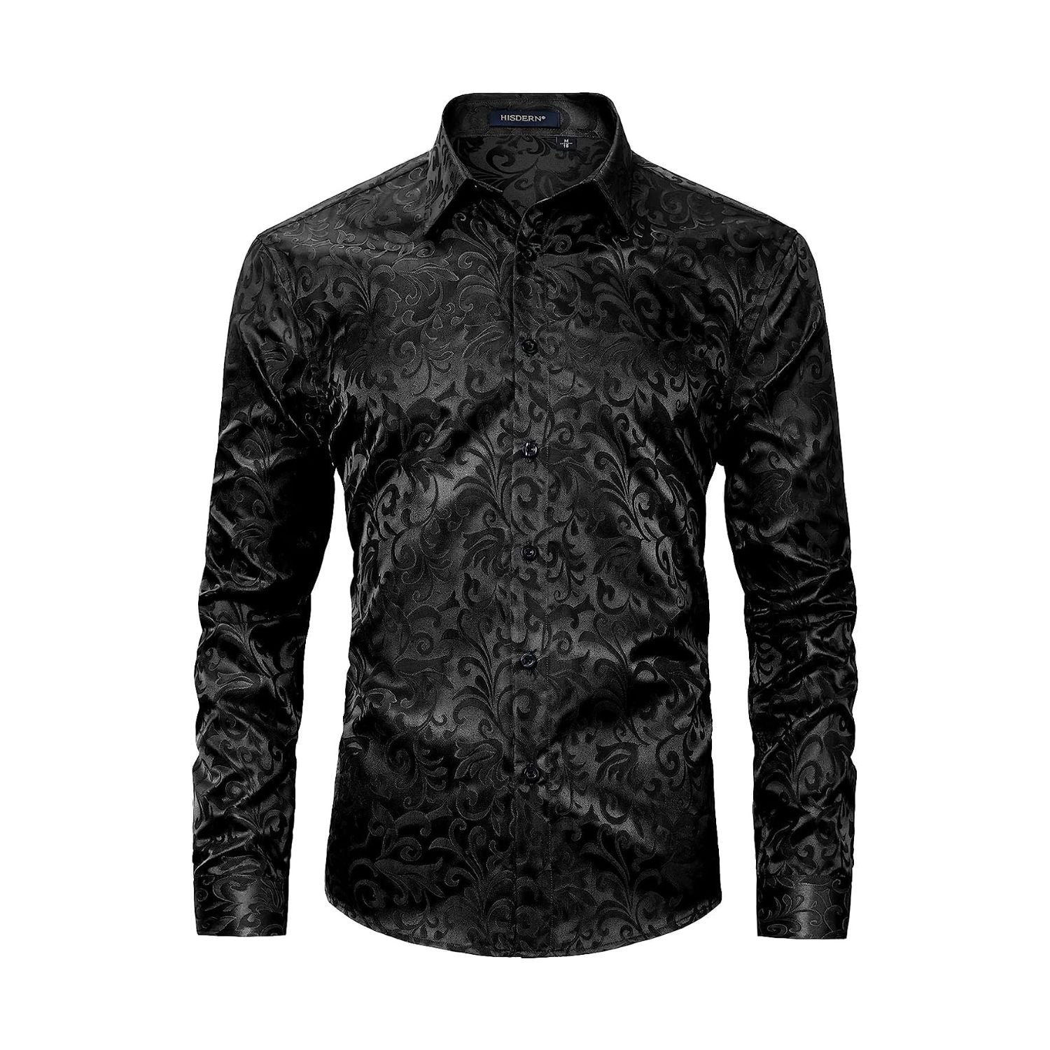 white christmas dresses Hisdern Men's Long Sleeve Black Shinny Shirt Comfort Fit for Party