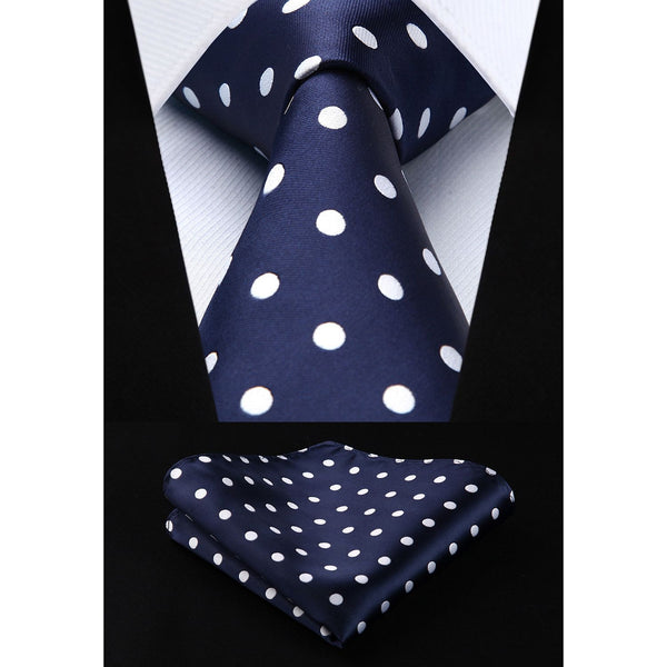 Polka Dot Tie Handkerchief Set - D-NAVY BLUE 2 