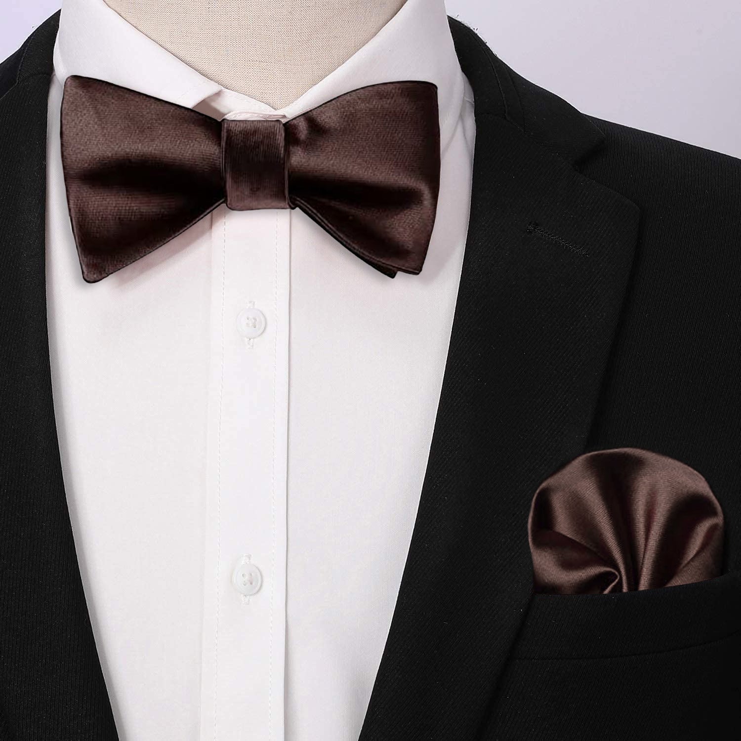 Hisdern Brown Solid Bow Tie Accessories Set For Evening Wear