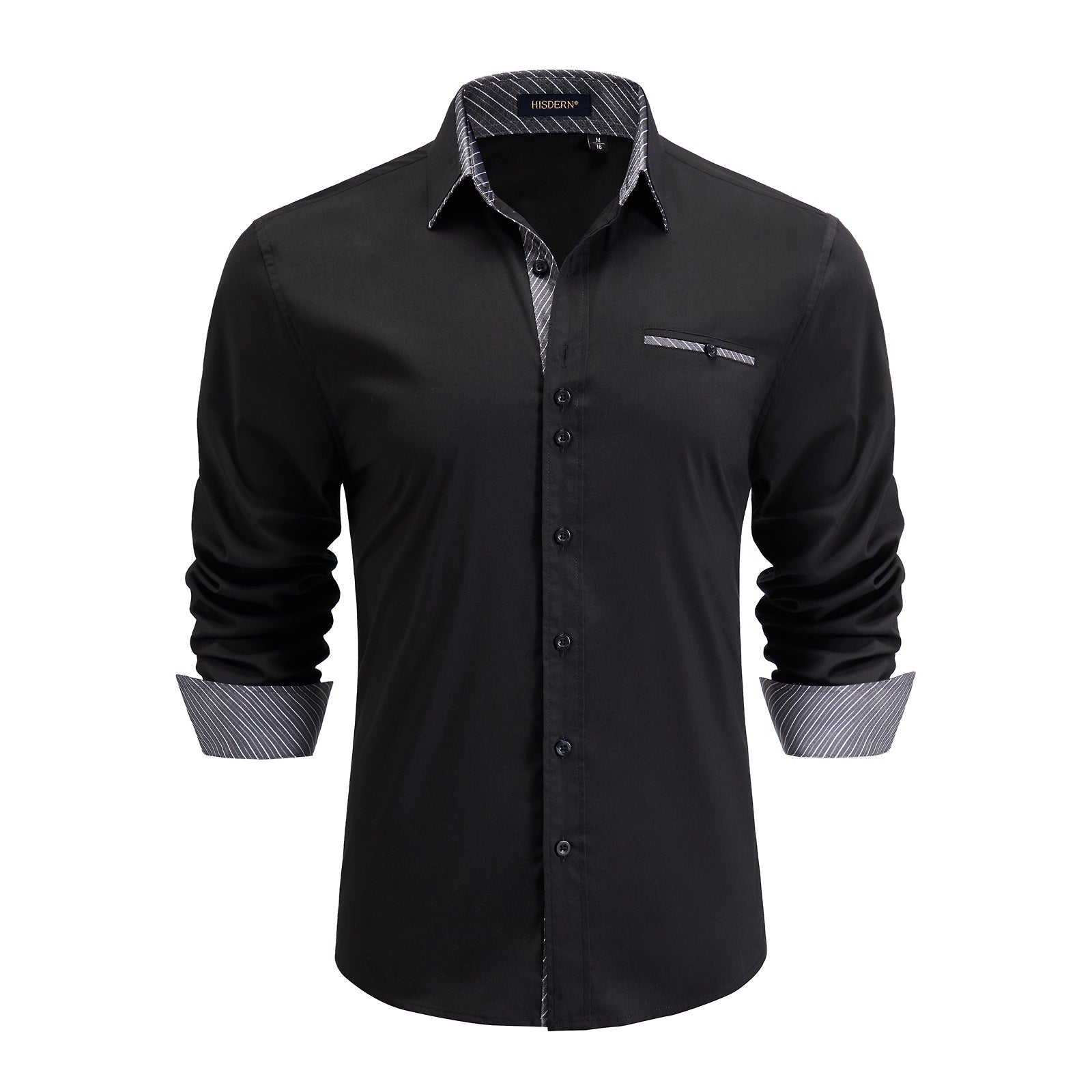 black men's dress shirts Hisdern Men's Black Grey Dress Shirt with Contrast Collar for Casual L