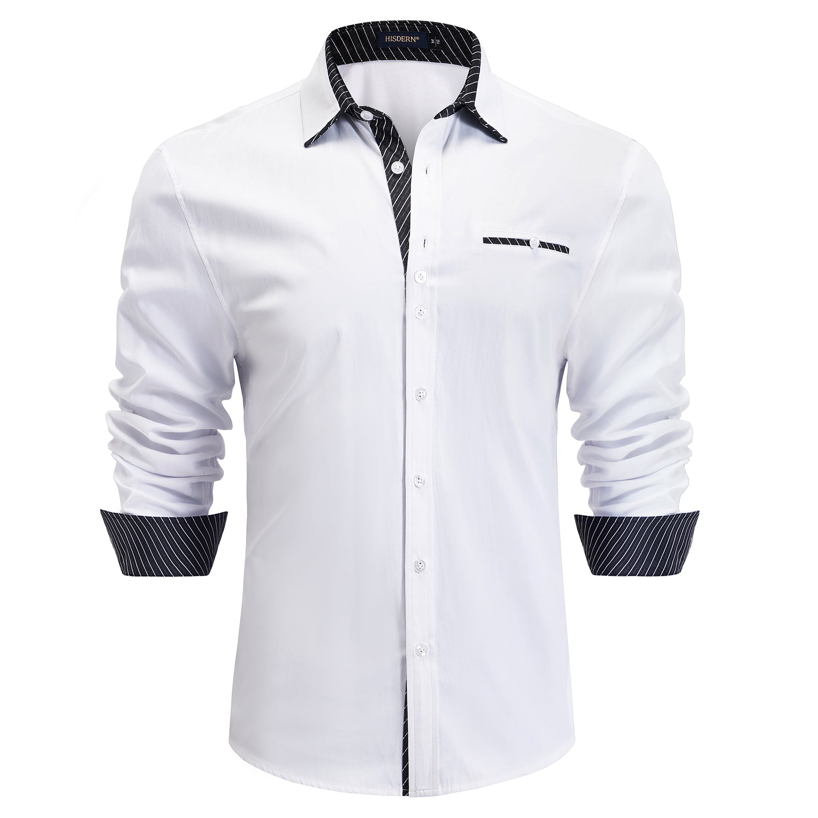 Hisdern Men's Black White Dress Shirt with Contrast Collar for Casual M Hisdern Men's Black White Dress Shirt with Contrast Collar for Casual M