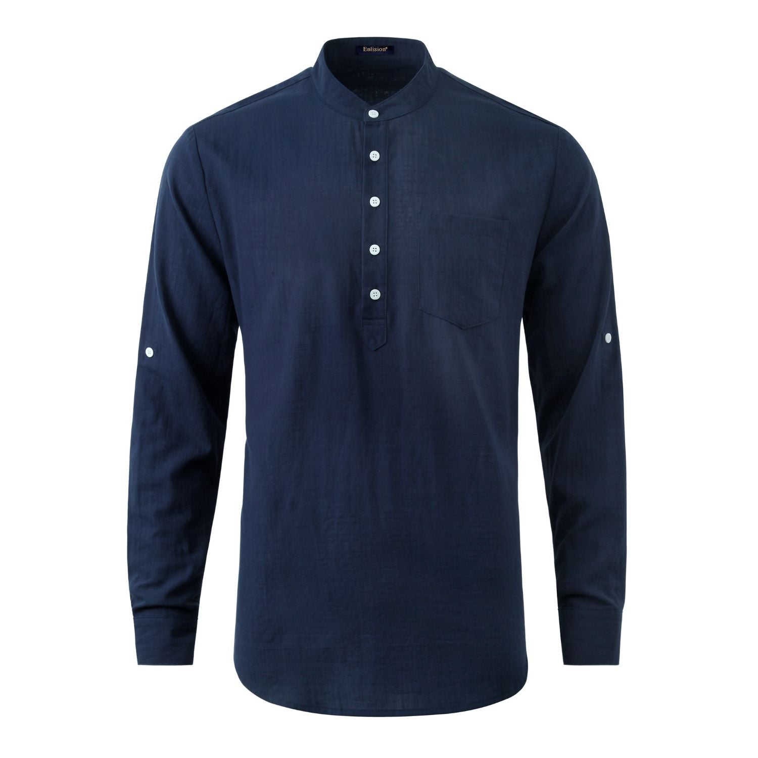 Hisdern Men's Navy Blue Henley Long Sleeve Shirt Casual Button-Up Styl