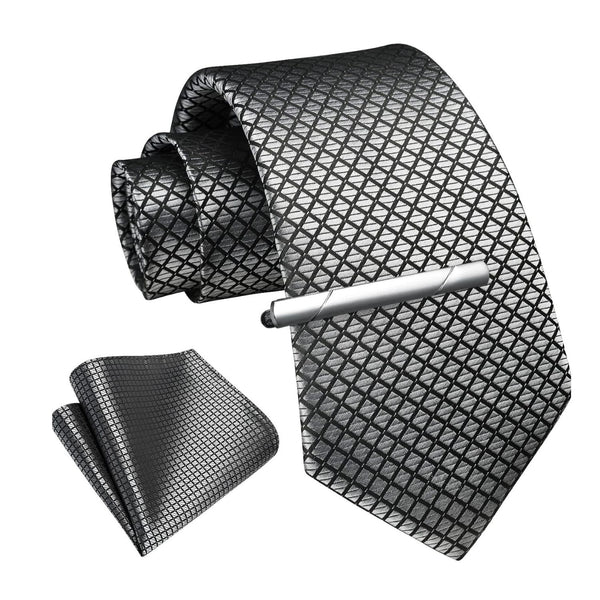 Men's Plaid Tie Handkerchief Clip - GREY-6