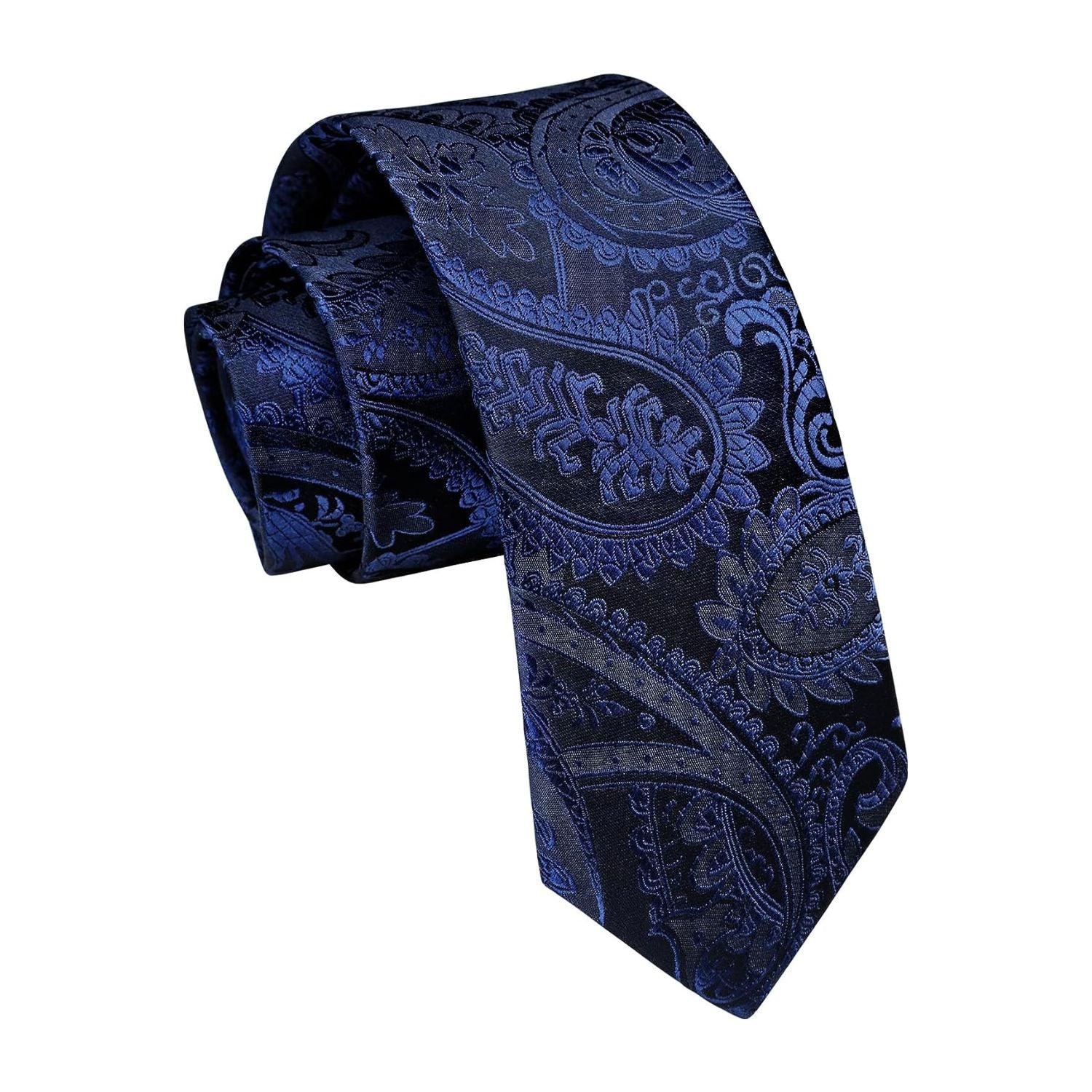Hisdern Paisley Print Skinny Tie Slim 2.17'' Formal Navy Blue Wedding