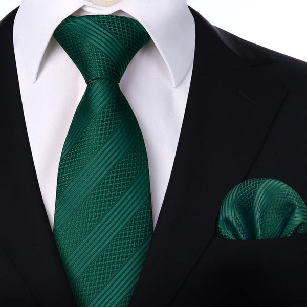 Stripe Tie Handkerchief Set - GREEN-1