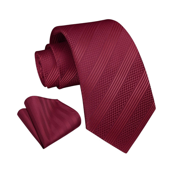 Stripe Tie Handkerchief Set - BURGUNDY-1