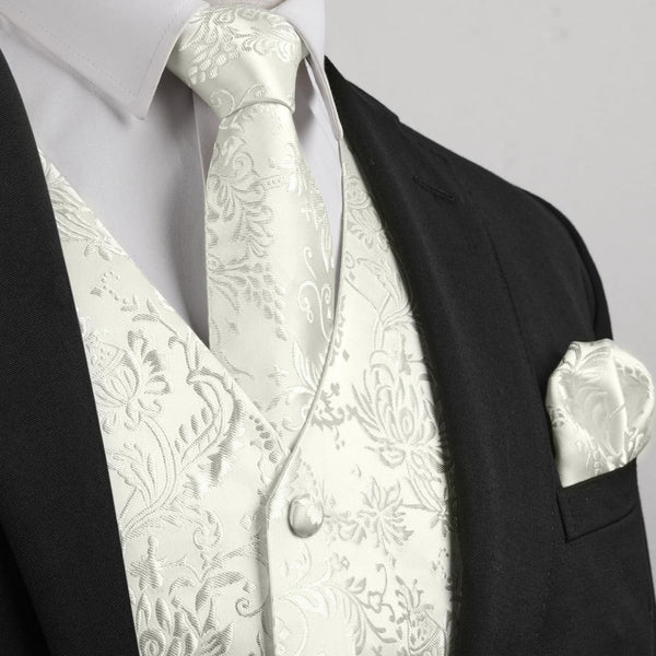 Floral 3pc Suit Vest Set - E-04 WHITE 2