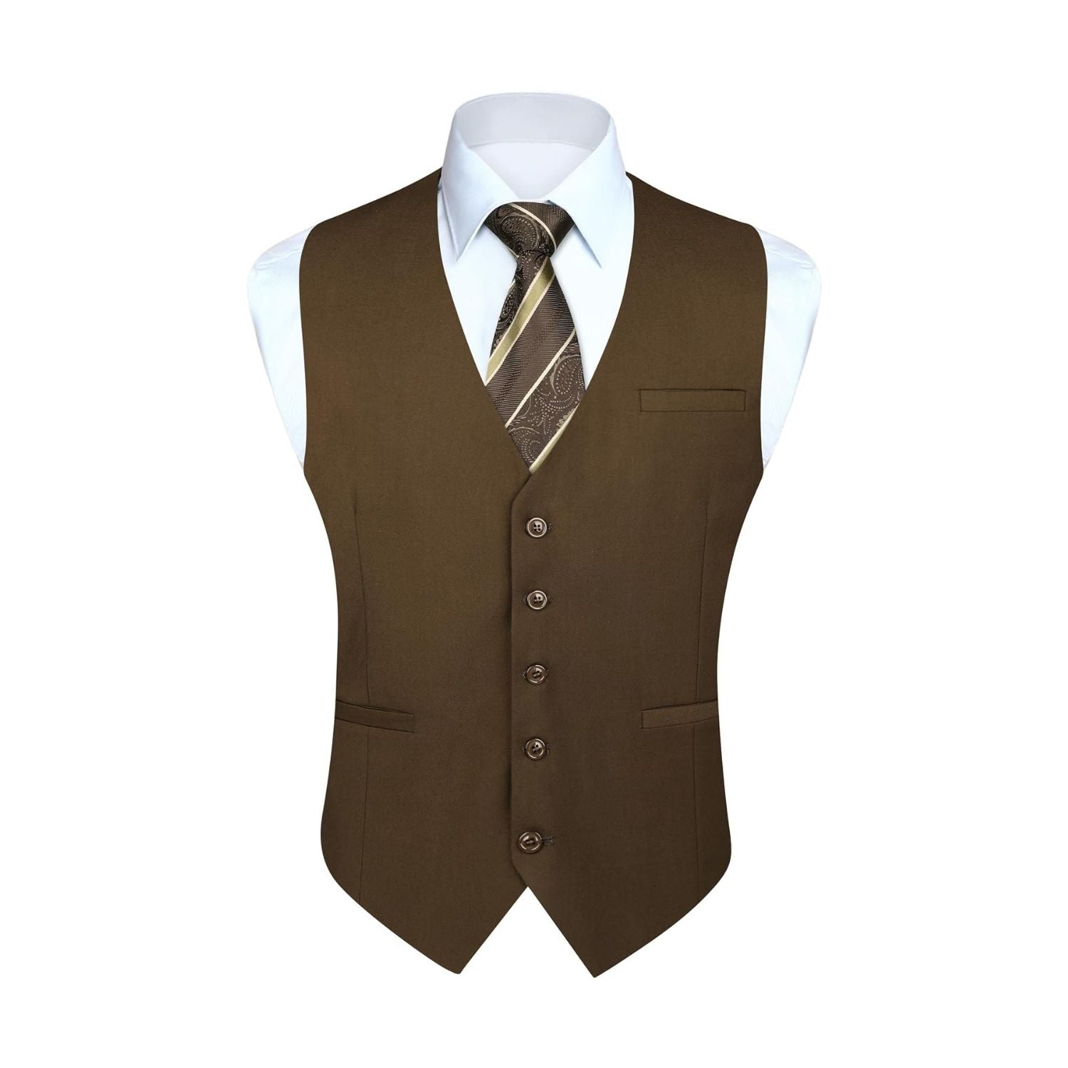 Hisdern Men's Brown Satin Suit Vest Formal Wear