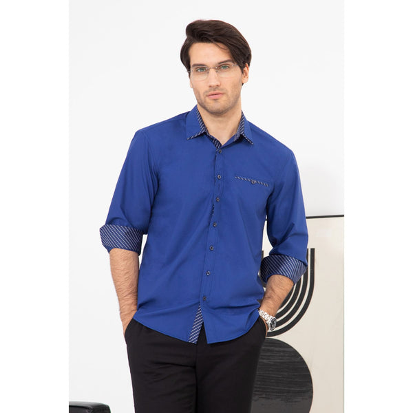 Casual Formal Shirt with Pocket - ROYAL BLUE