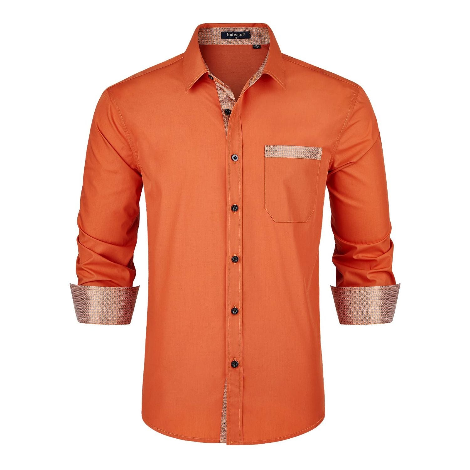 Men's Orange Dress Shirt with Contrast Collar for Casual S Men's Orange Dress Shirt with Contrast Collar for Casual S