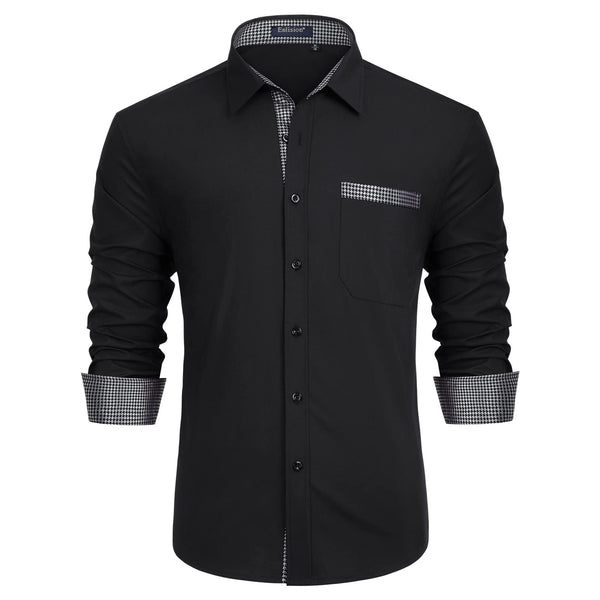 Casual Formal Shirt with Pocket - BLACK